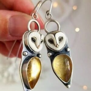 Artisan Silver and Gold Owl Earrings